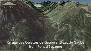 Refuge des Oulettes de Gaube and Lac de Gaube from Pont d'Espagne